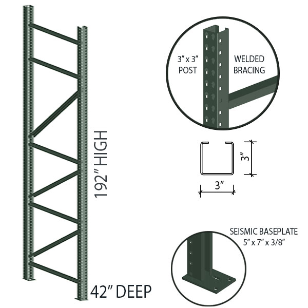 UPR 3X3 POST - 42D X 192H - UNARCO QuickShip Pallet Rack