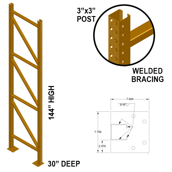 3 Column Post UPR 3X3 POST - 30D X 144H - UNARCO QuickShip Pallet Rack